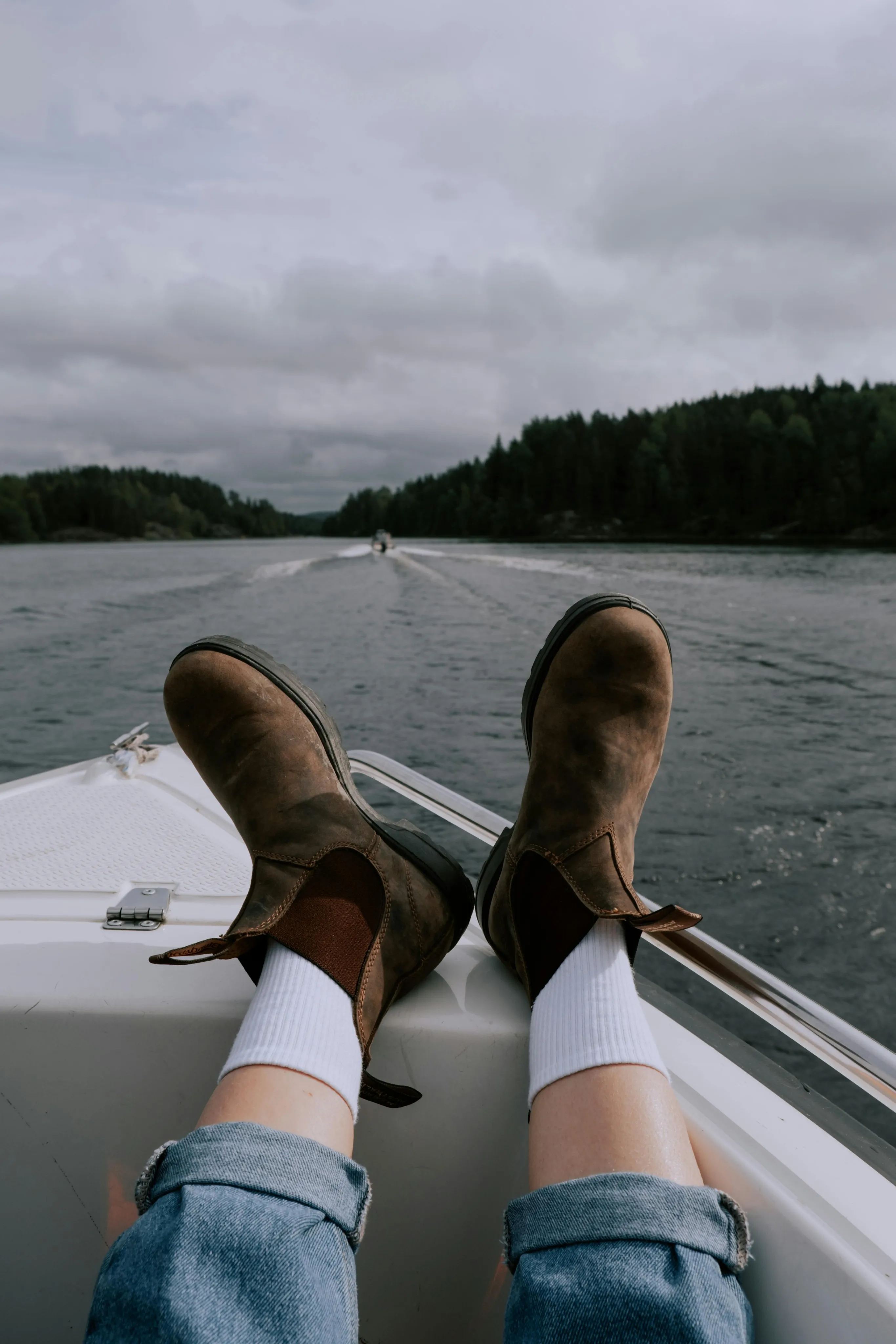 Boots resting on the bow of a boat