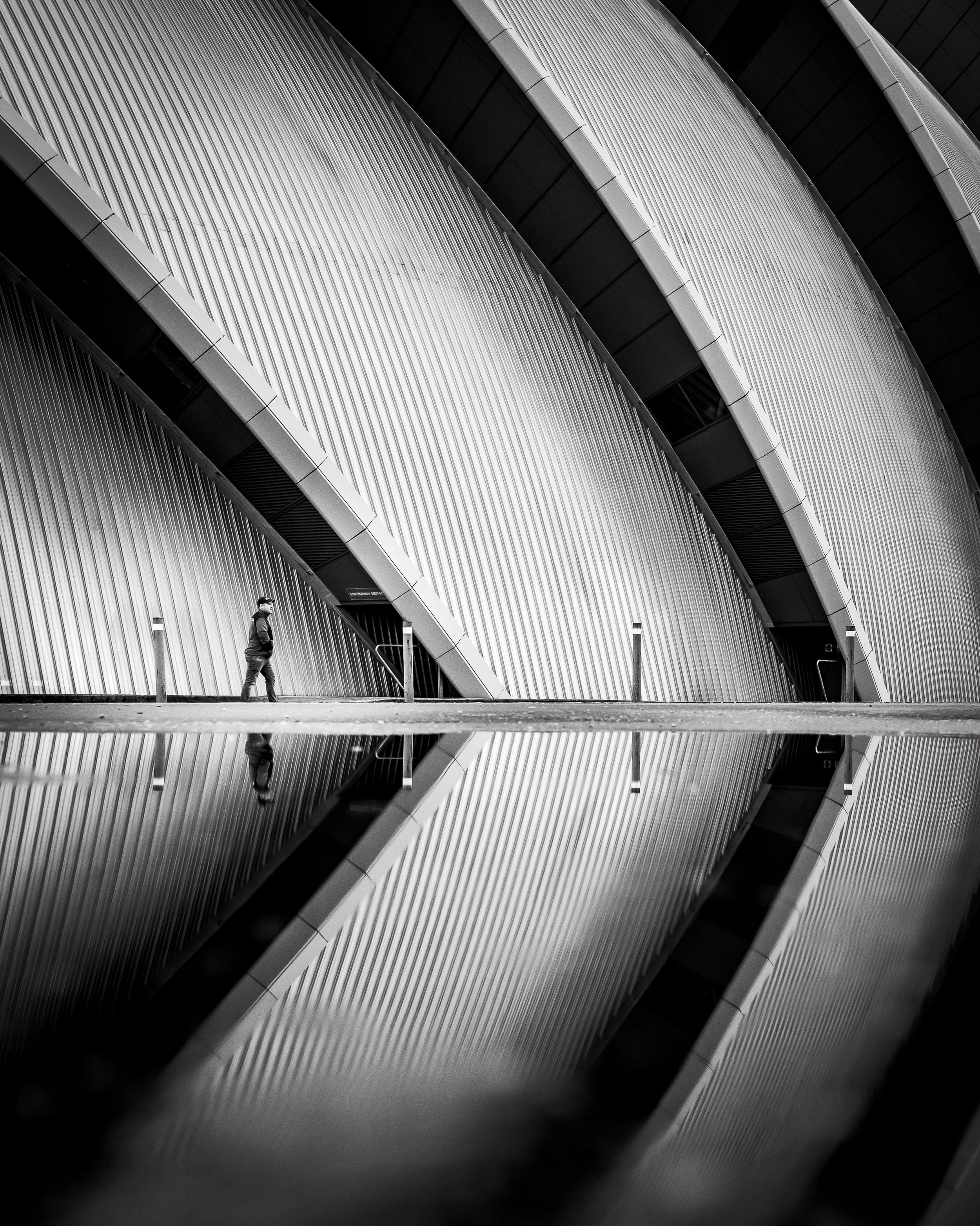Reflections beneath modern architecture